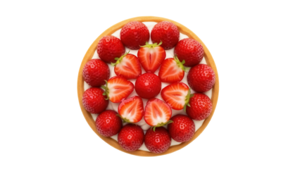 Delicious strawberry tart PNG isolated on transparent background, fresh fruit dessert with sweet cream and golden crust for bakery and food design