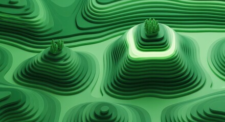 Green Topographic Layers Abstract Landscape Trees