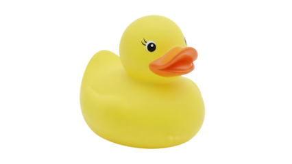 Yellow rubber duck isolated PNG on transparent background, classic bath toy for kids and collectors, cheerful and nostalgic