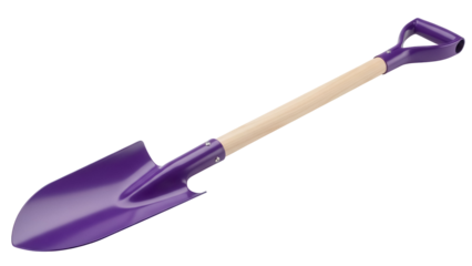 Purple garden spade PNG isolated on transparent background, digging tool for gardening and landscaping projects, durable and lightweight design