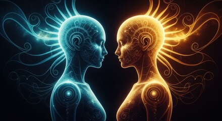 Two Abstract Human Figures Facing Each Other