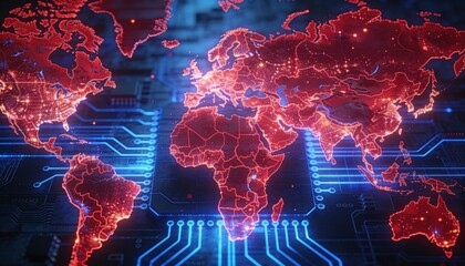 A holographic map protected by an energy shield, global cybersecurity, worldwide protection concept 