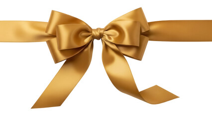 Elegant golden ribbon bow isolated PNG on transparent background, festive decoration for gift wrapping and holiday designs