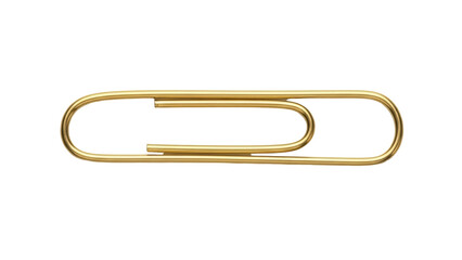 Gold paper clip isolated PNG on transparent background, shiny metal stationery item for office and school use