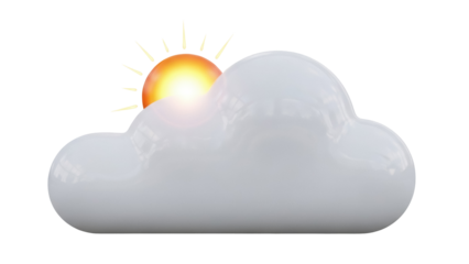 Partly cloudy weather PNG isolated on transparent background, sun behind cloud for weather forecast and design use