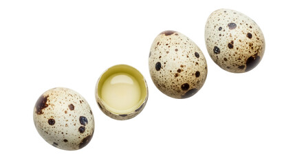 Obraz premium Speckled quail eggs PNG isolated on transparent background, small spotted eggs for Easter and culinary use