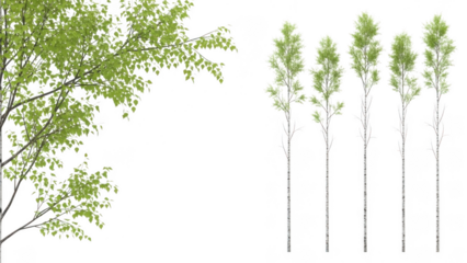 Green tree branches isolated on transparent background