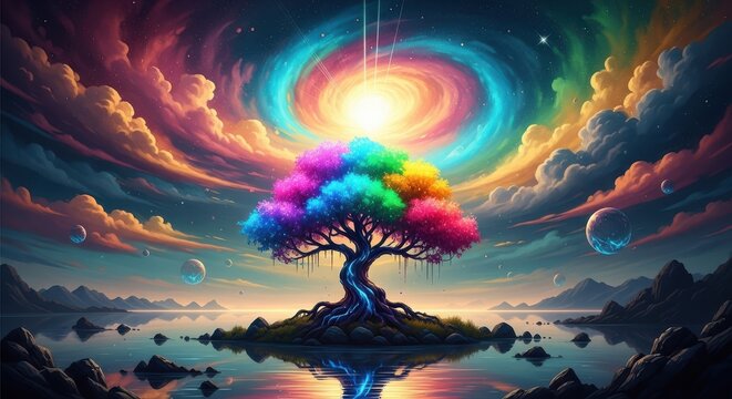 靉嘔 Ay-o 「A happy rainbow colors tree」 Take a Radiating, Immersive Trip Into 'Ay-O's Happy Rainbow Hell'