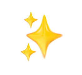 Stars, sparkles emoji icon, design elements of bright light sparkles and shines, starburst. glossy golden shine, magic emoticon. Twinkle and glow, simple minimal sparks bling and flare 3D vector