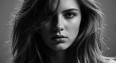 Fototapeta premium Woman Face Hair Motion Monochrome Studio
