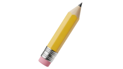 Yellow pencil PNG isolated on transparent background, writing instrument for drawing and sketching, school and office supplies