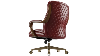 Burgundy leather office chair PNG isolated on transparent background, luxurious executive armchair for home office and professional workspace
