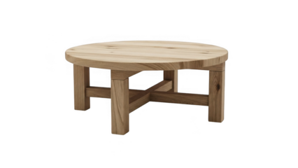 Rustic wooden coffee table isolated on transparent background