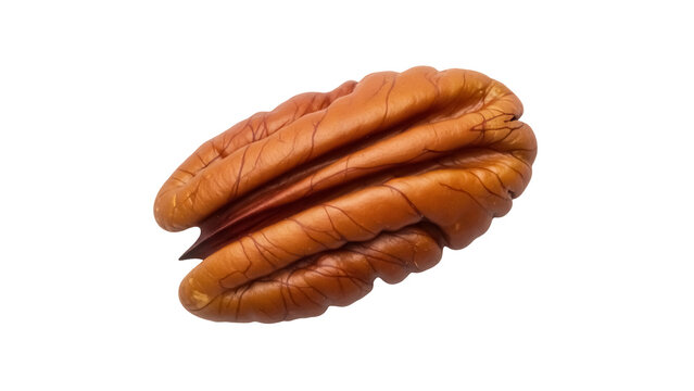 Pecan nut isolated PNG on transparent background, shelled pecan half with detailed texture for food design and healthy snack concepts
