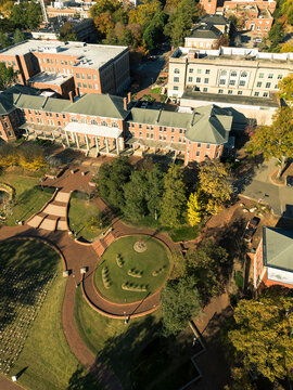 Raleigh, NC - USA - 12-17-2025: Aerial view of the campus of NC State University in Raleigh , North Carolina