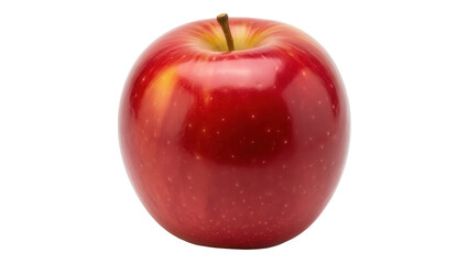 Shiny red apple isolated PNG, fresh fruit with stem on transparent background, healthy snack for diet and nutrition