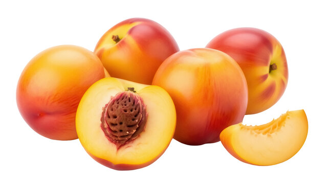 Ripe nectarines isolated PNG on transparent background, fresh and juicy stone fruits with smooth skin for healthy eating and summer designs