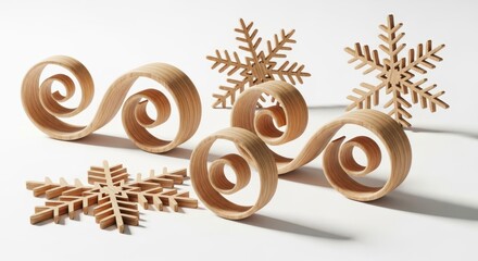 Wooden Snowflakes Swirls White Background