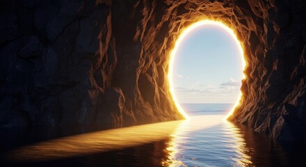 Cave Entrance Opening to Ocean and Sky