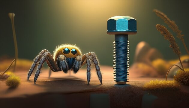 spider hiding near screw relative size comparison