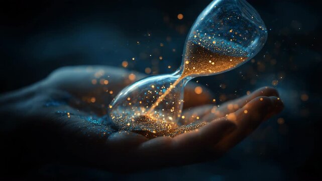 手のひらに星砂の砂時計を浮かべる日本人の幻想表現