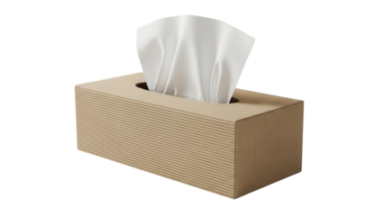 Beige tissue box with tissues PNG isolated on transparent background, facial paper dispenser for hygiene and healthcare
