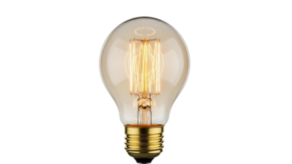 Vintage Edison light bulb PNG isolated on transparent background, antique style filament lamp for retro design and decoration