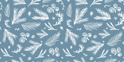 winter frozen seamless pattern with fir branches