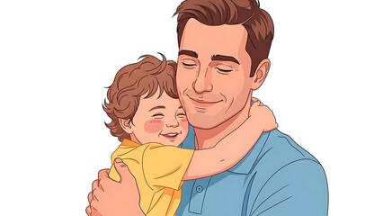 Obraz premium A heartwarming illustration capturing a loving father embracing his happy young son, symbolizing their deep family bond, shared joy, and the precious essence of parental affection