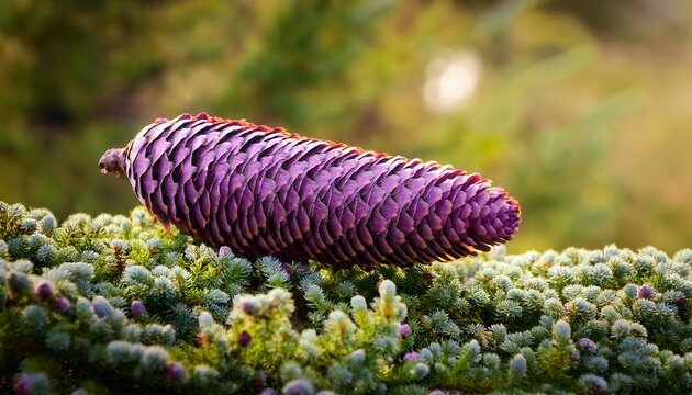 fresh lilac spruce cones against a natural backdrop