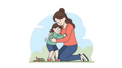 Loving mother tenderly comforting her sad child, offering emotional support and care during a moment of distress or vulnerability, highlighting maternal bond