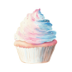 Watercolor illustration of a cupcake on a transparent background