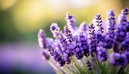 Fototapeta premium A Close Up Shot Of A Vibrant Lavender Bouquet With A Soft Blurred Green Background