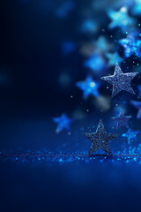 Glittering blue stars on dark background with sparkling effects
