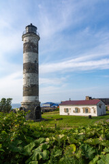 An ancient Japanese lighthouse in the city of Kholmsk on Sakhalin Island.