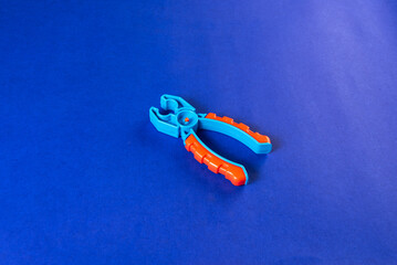 Colorful toys on a blue background
