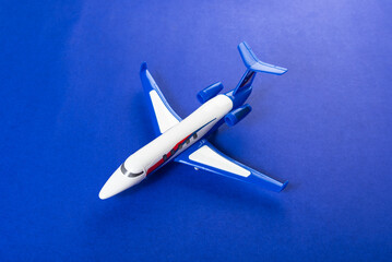 Colorful toys on a blue background