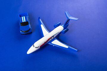 Colorful toys on a blue background