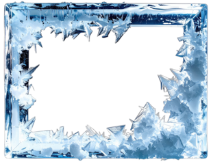 Rectangular border of clear ice crystals, with a black empty space in the center