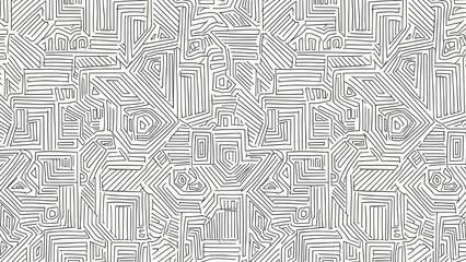 Dynamic monochrome abstract pattern featuring a labyrinth of interconnected lines and geometric shapes, evoking a sense of technological complexity and digital design for modern backgrounds