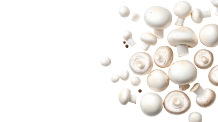 Fresh White Mushrooms on Transparent Background