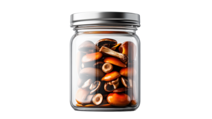 Jar of Mixed Mushrooms on Transparent Background