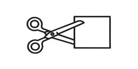 Scissors and fabric cloth thin line icon, sewing theme concept. Vector graphics. Cutting tool with textile sample, handicraft sign on white background, style icon mobile or web desig