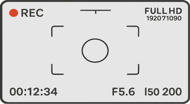 Video camera viewfinder . Camera display full hd format. Video filming screen vector template. 