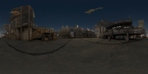 Futuristic sci-fi black market &ndash; 360&deg; VR game environment, 3d rendering