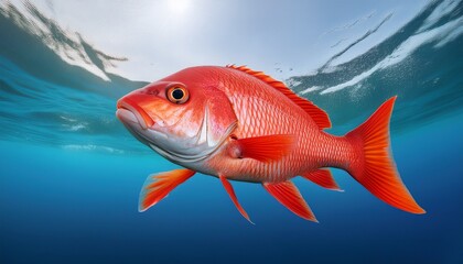 A Vibrant Red Fish Gracefully Swims In A Sea Of Serene White