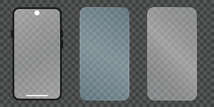 transparent smartphone display templates. protective glass overlays for modern mobile devices