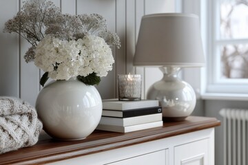 Cozy luxurious modern living room interior, elegant home decor in calm and neutral colors