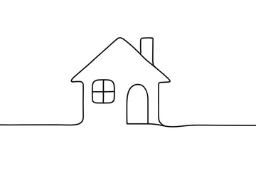 Simple line drawing of a house with a window and door on a white background