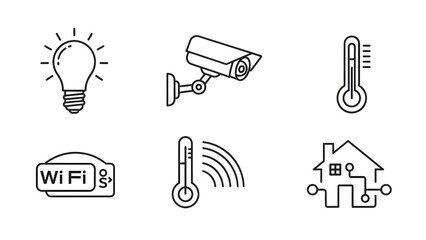 Line icons illustrating smart technology, connectivity, and automation.
